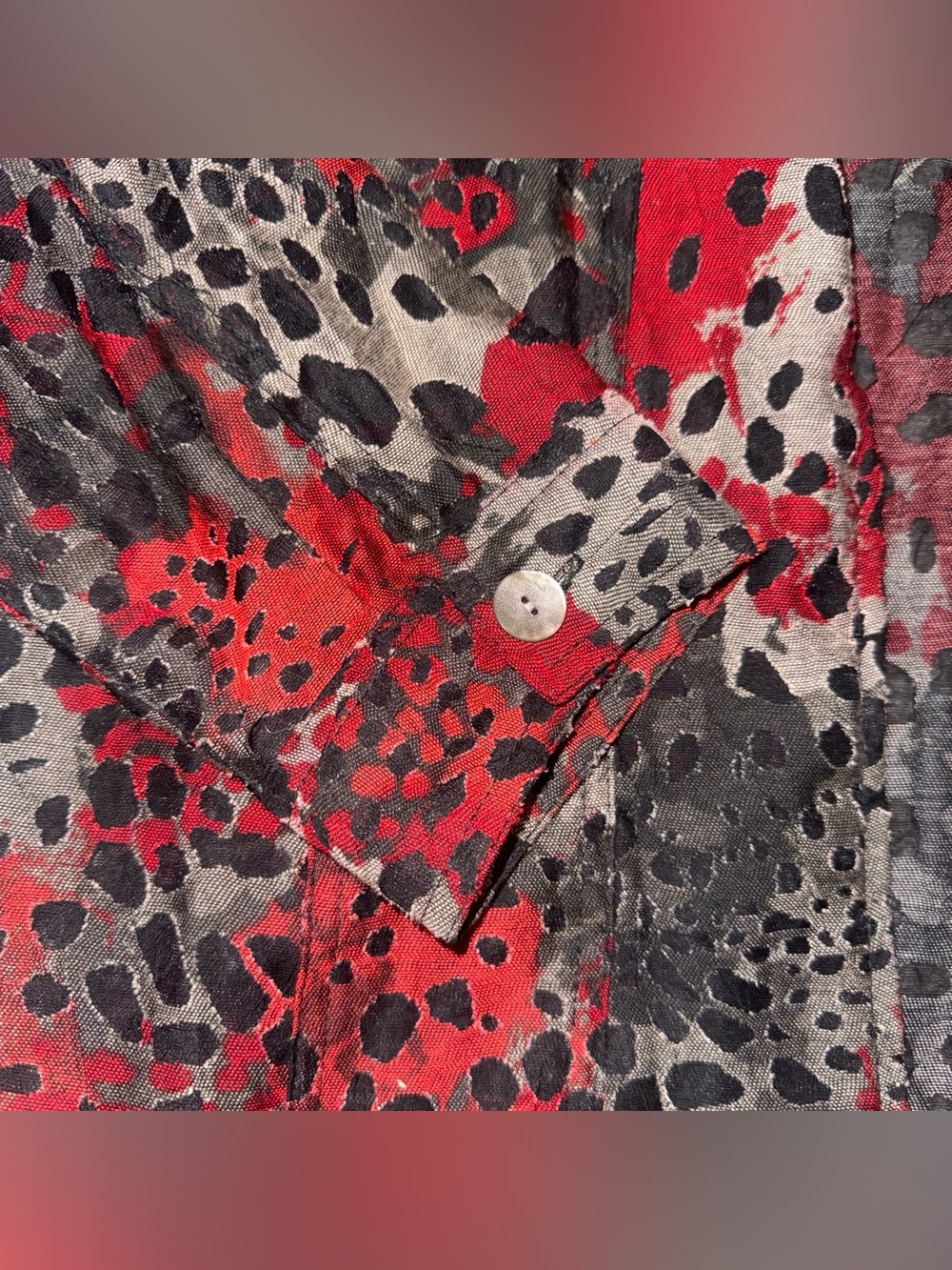 Ruby Rd. Red Black Gray Printed Button-Front Jean Jacket - Picture 5 of 5